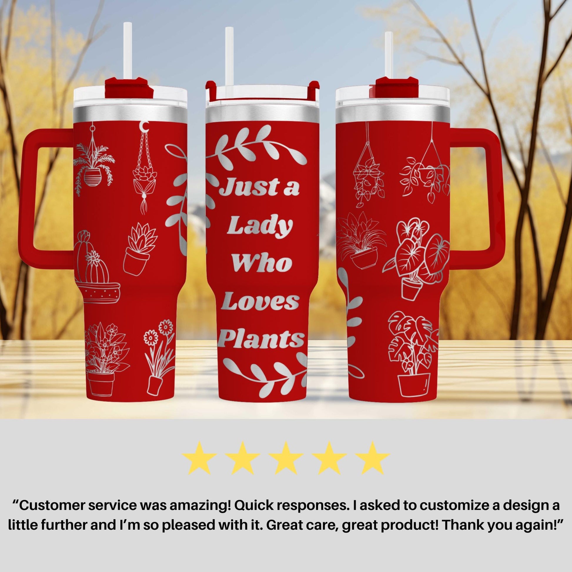 40oz engraved plant lover tumbler personalized garden gift for her funny gardening cup custom plant mom gift just a lady who loves plants tumbler