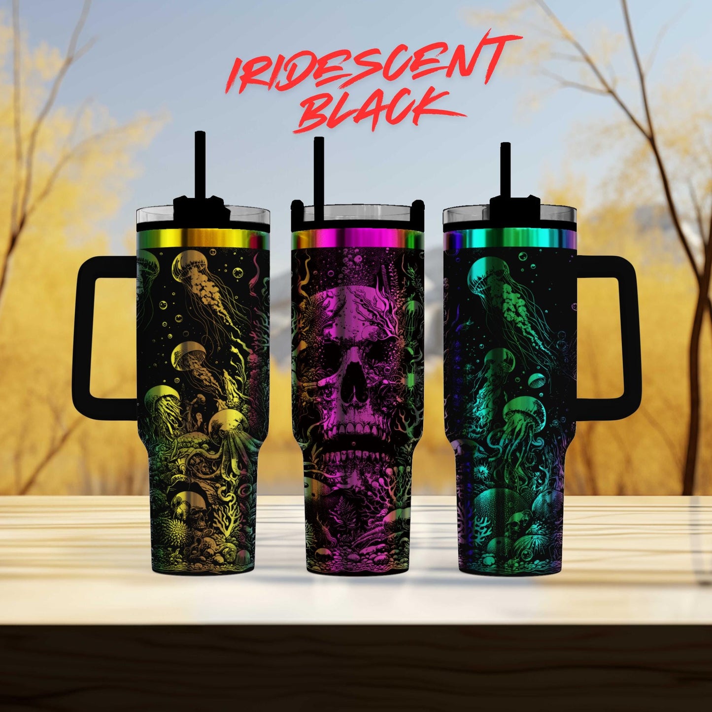 40oz engraved skull and jellyfish tumbler gift custom laser engraved spooky ocean drinkware sea creature cup for her creepy cute birthday present