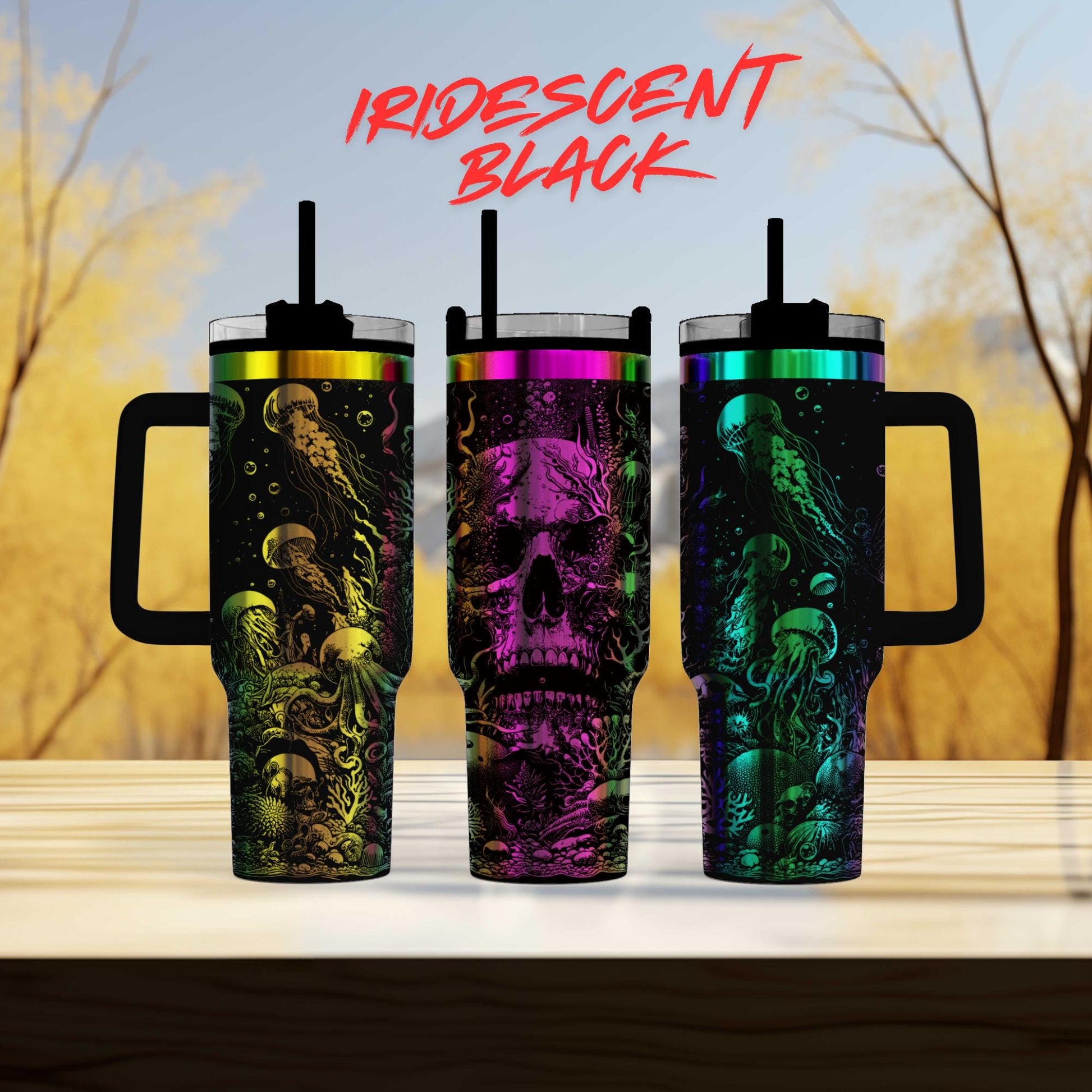 40oz engraved skull and jellyfish tumbler gift custom laser engraved spooky ocean drinkware sea creature cup for her creepy cute birthday present