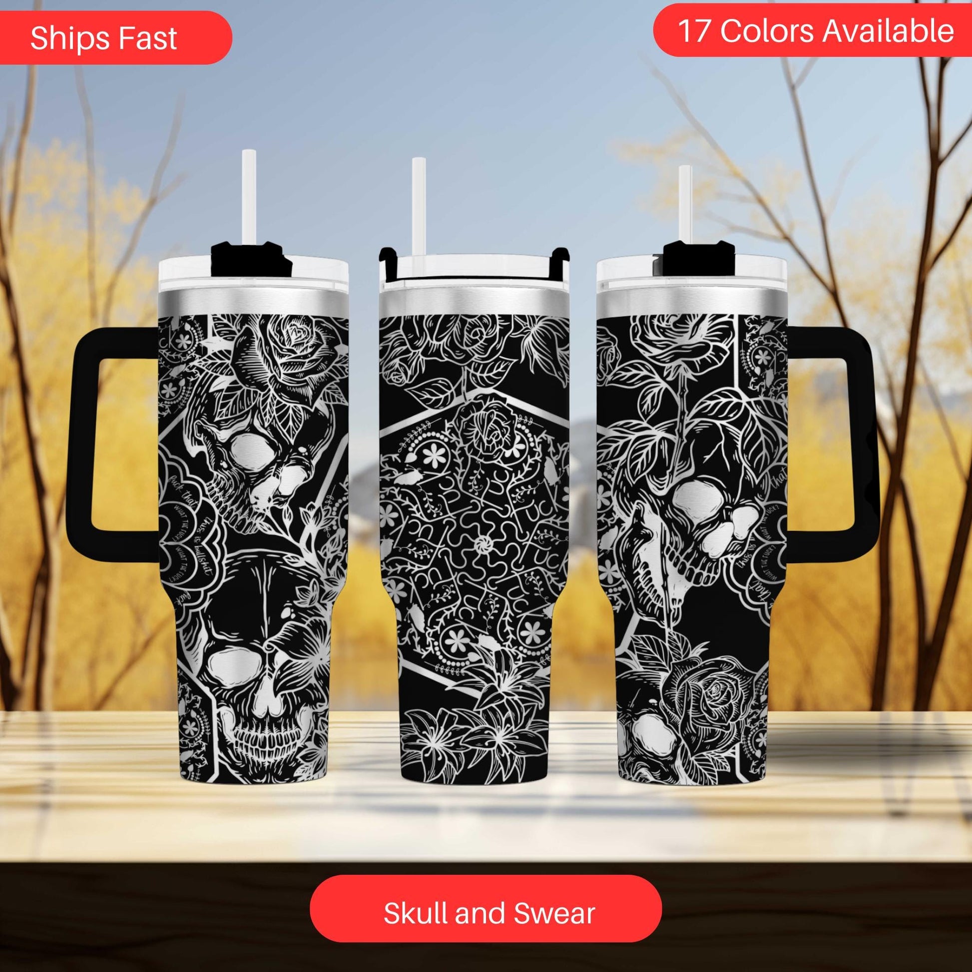 custom skull and cuss word engraved tumbler 40oz adult humor drinkware funny rude gift for her sarcastic gift idea engraved cup for friends
