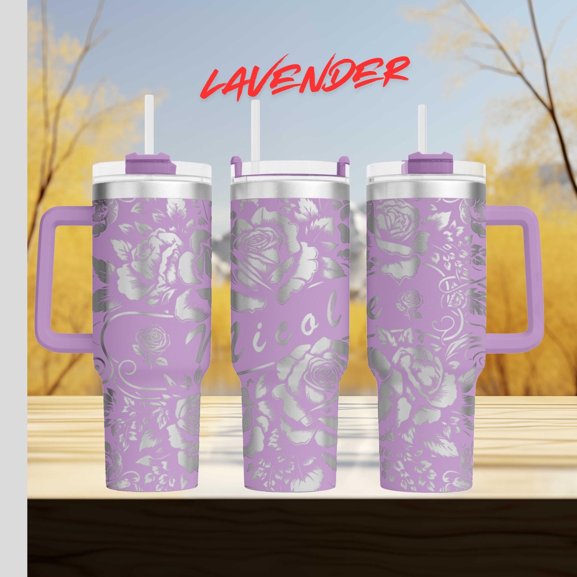 40oz personalized rose tumbler custom engraved stainless steel cup with floral and name design perfect gift for her or birthday present