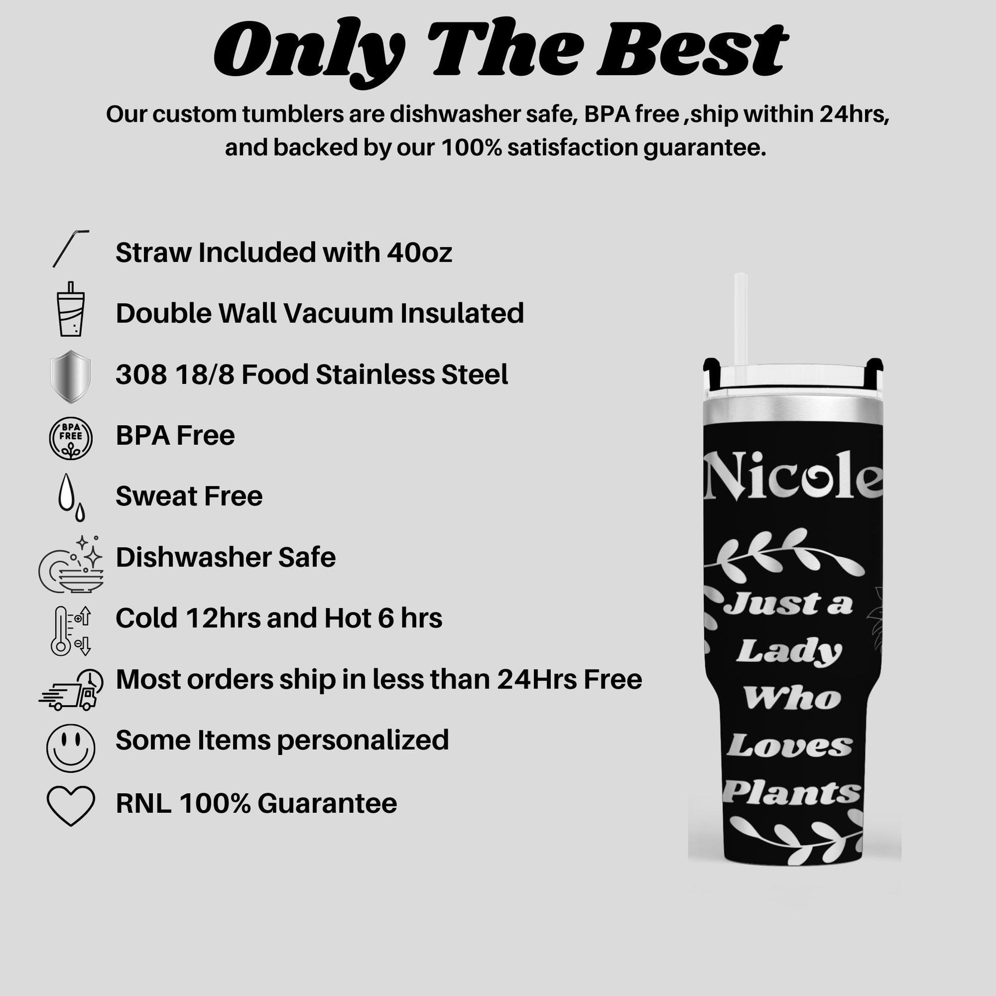 40oz engraved plant lover tumbler personalized garden gift for her funny gardening cup custom plant mom gift just a lady who loves plants tumbler