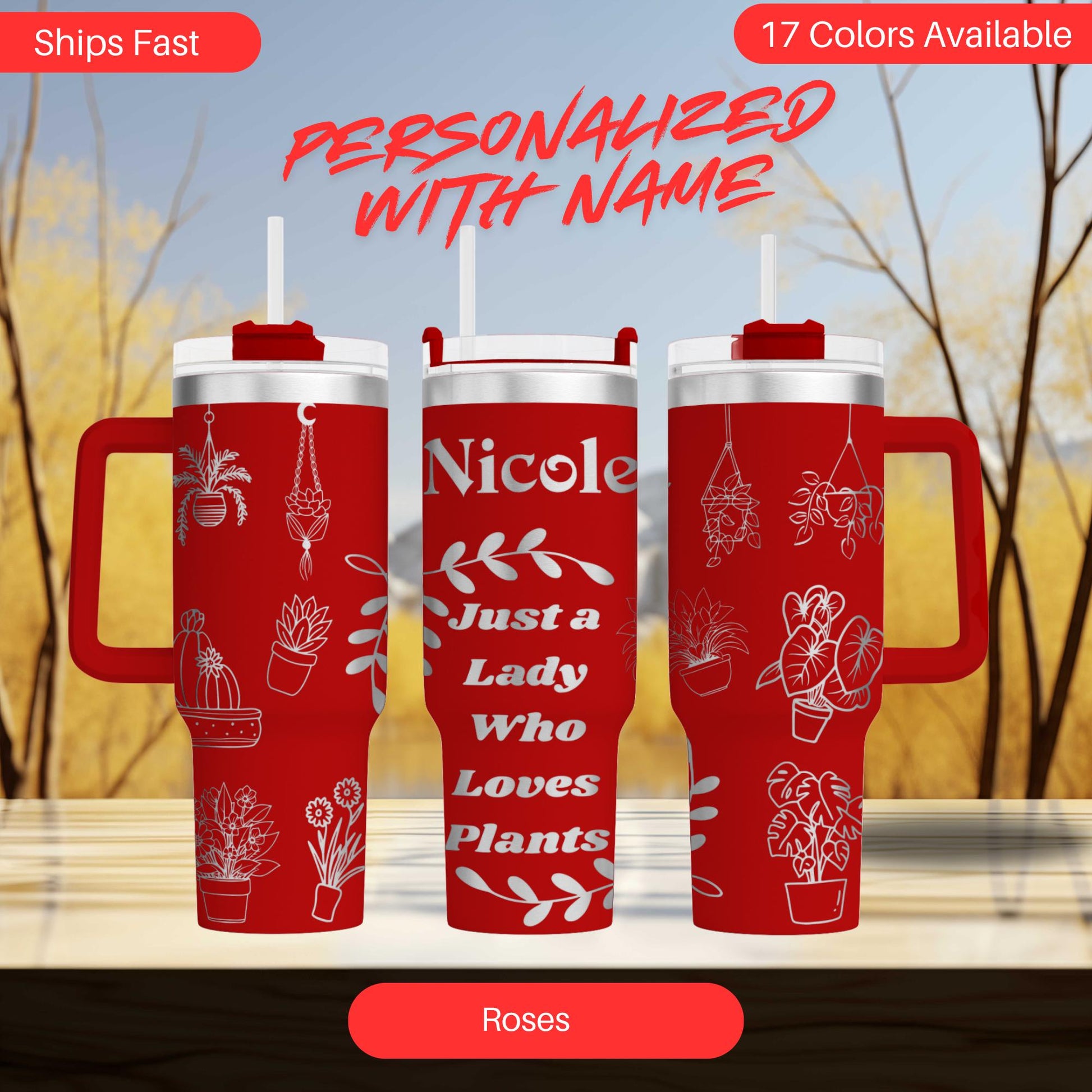 40oz engraved plant lover tumbler personalized garden gift for her funny gardening cup custom plant mom gift just a lady who loves plants tumbler