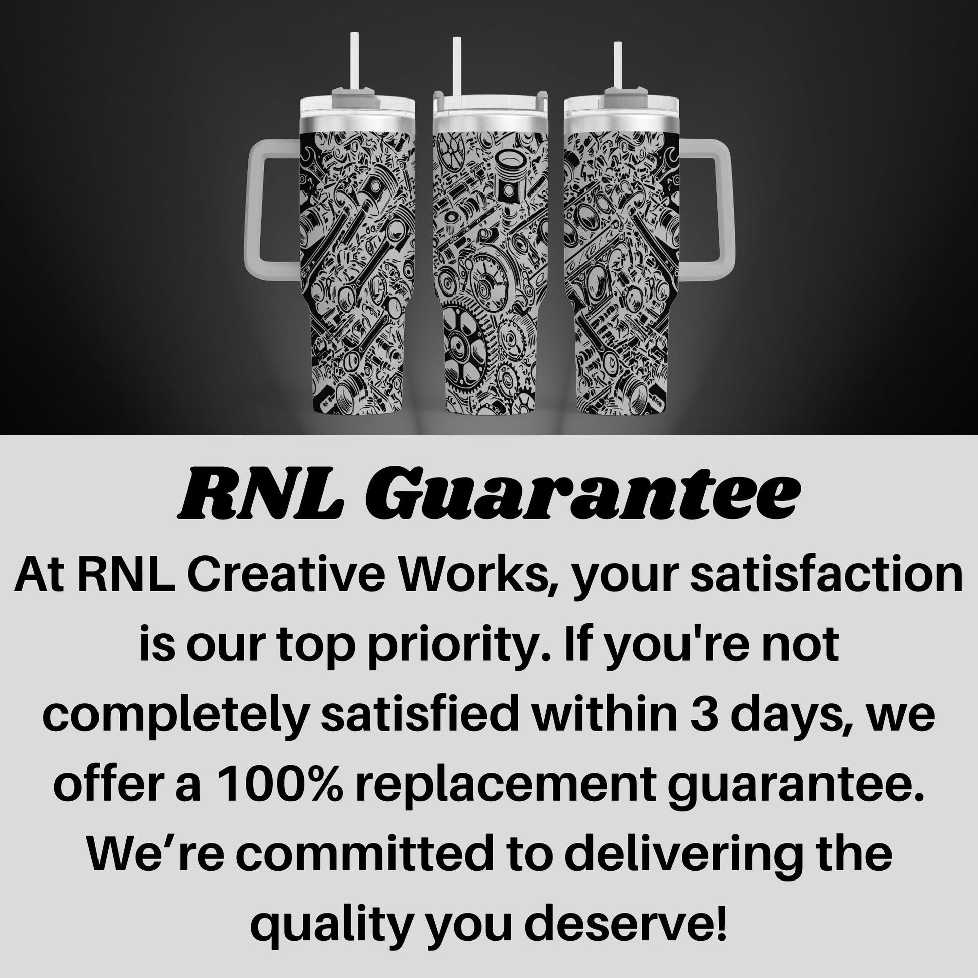 a black and white advertisement with two mugs