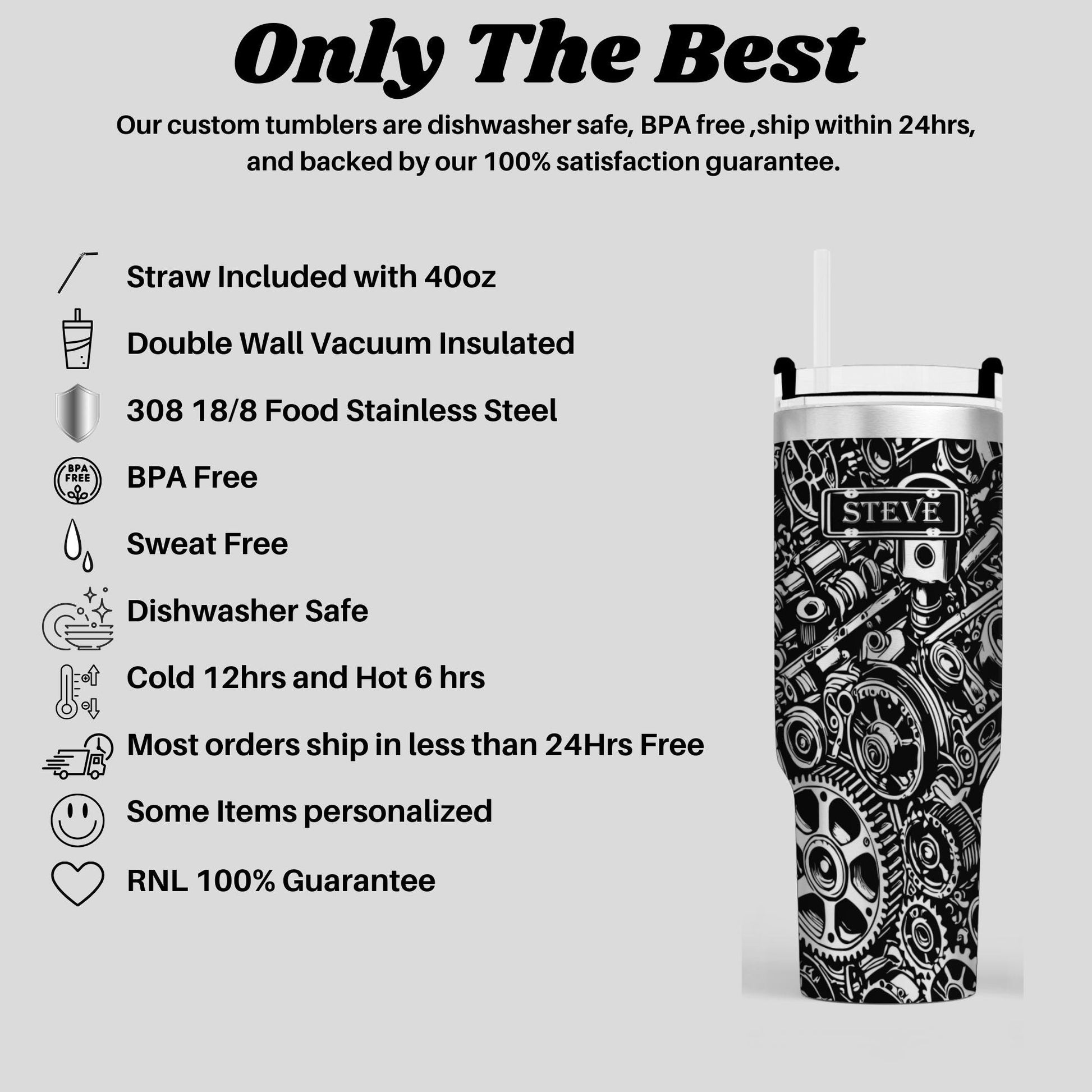 a black and white image of a cup with gears on it