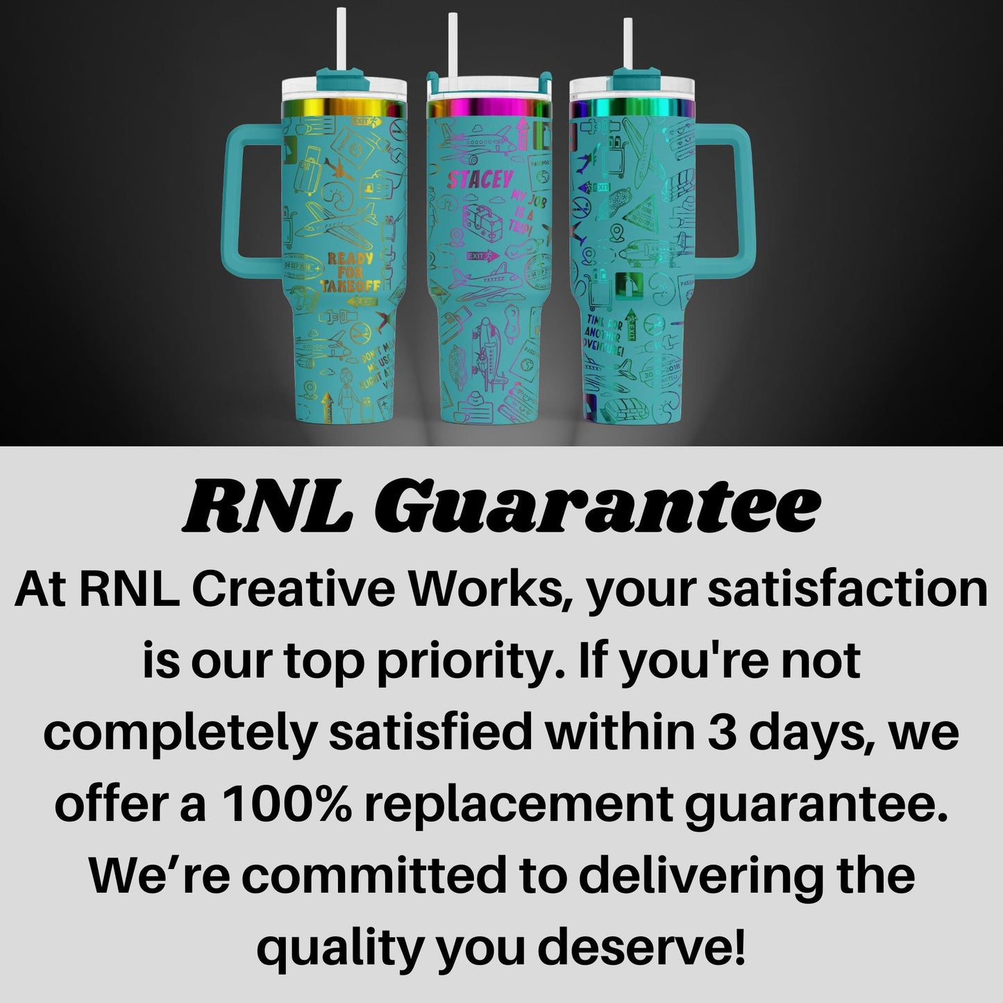 three turquoise-colored tumblers with straws, arranged in a row against a dark background.