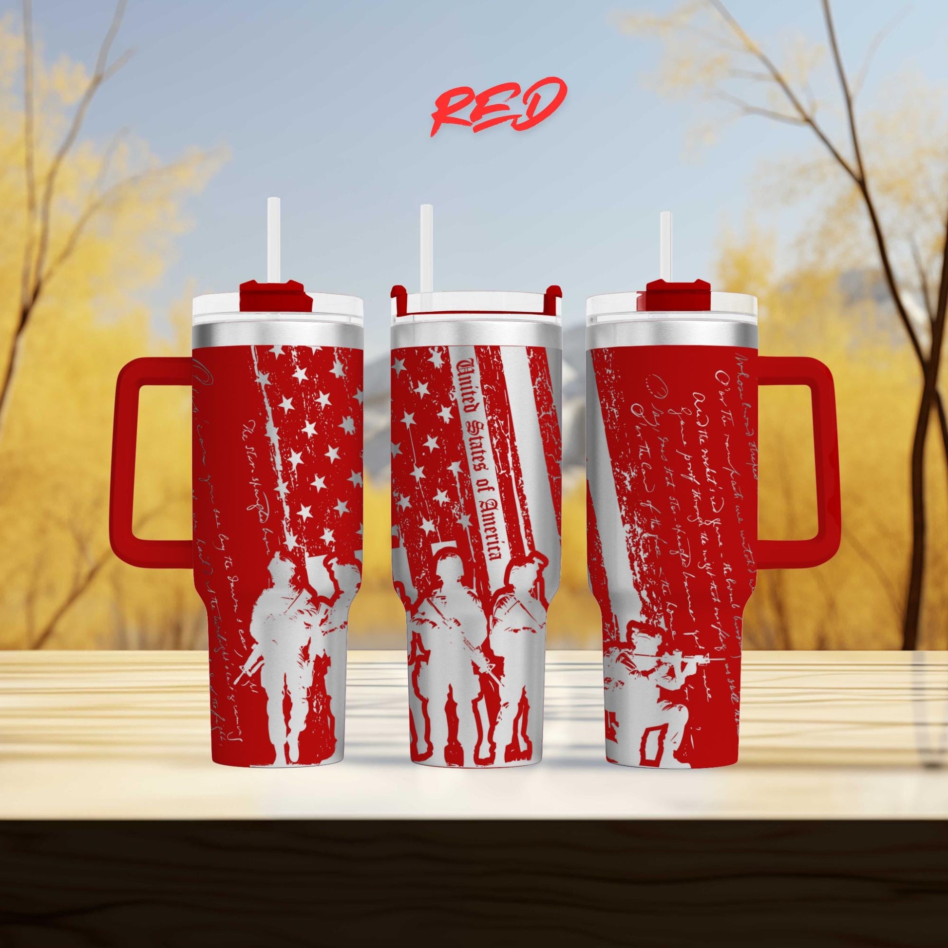 a couple of red cups sitting on top of a table