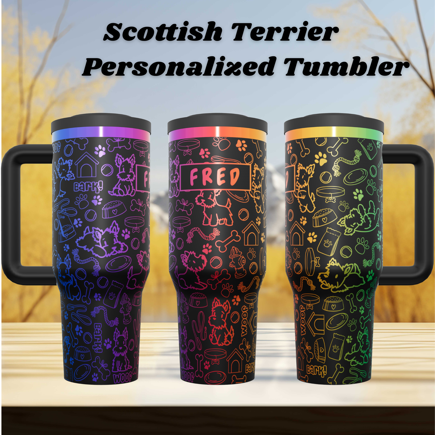 Scottish Terrier Personalized  Tumbler, Laser Engraved Cup, Scottie Dog Gift, Dog Mom Gift, Custom Name Insulated Tumbler