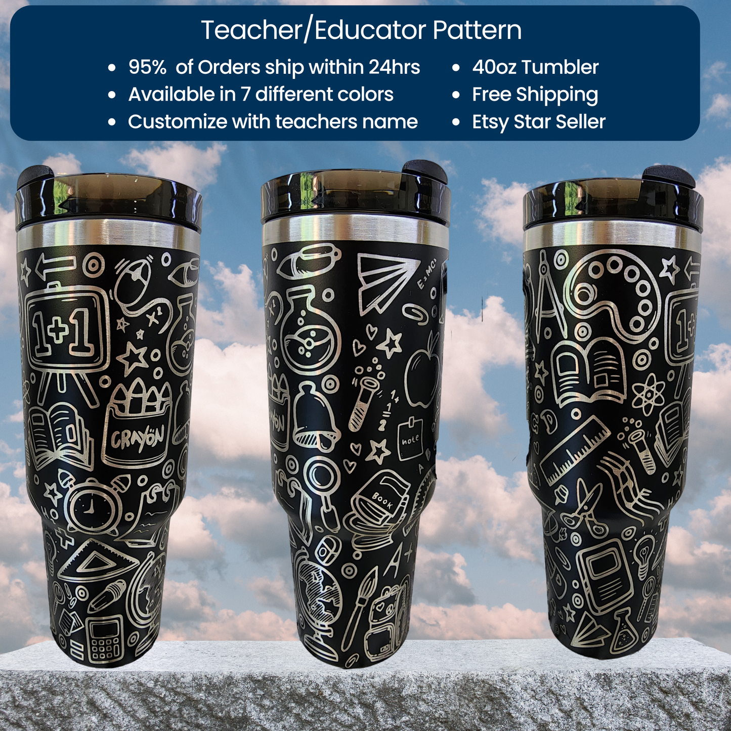 Laser-Engraved 40oz Teacher -Themed Tumbler - Durable Stainless Steel - Perfect Gift for Educators