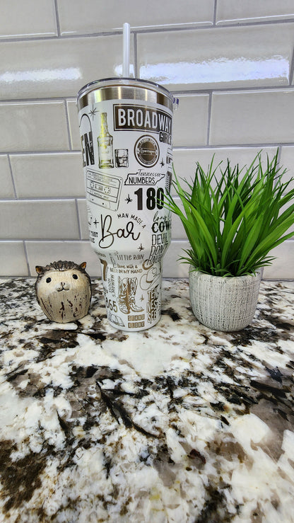 40oz Engraved Morgan Wallen Tumbler: "Whiskey Glasses & Country Classics" Edition