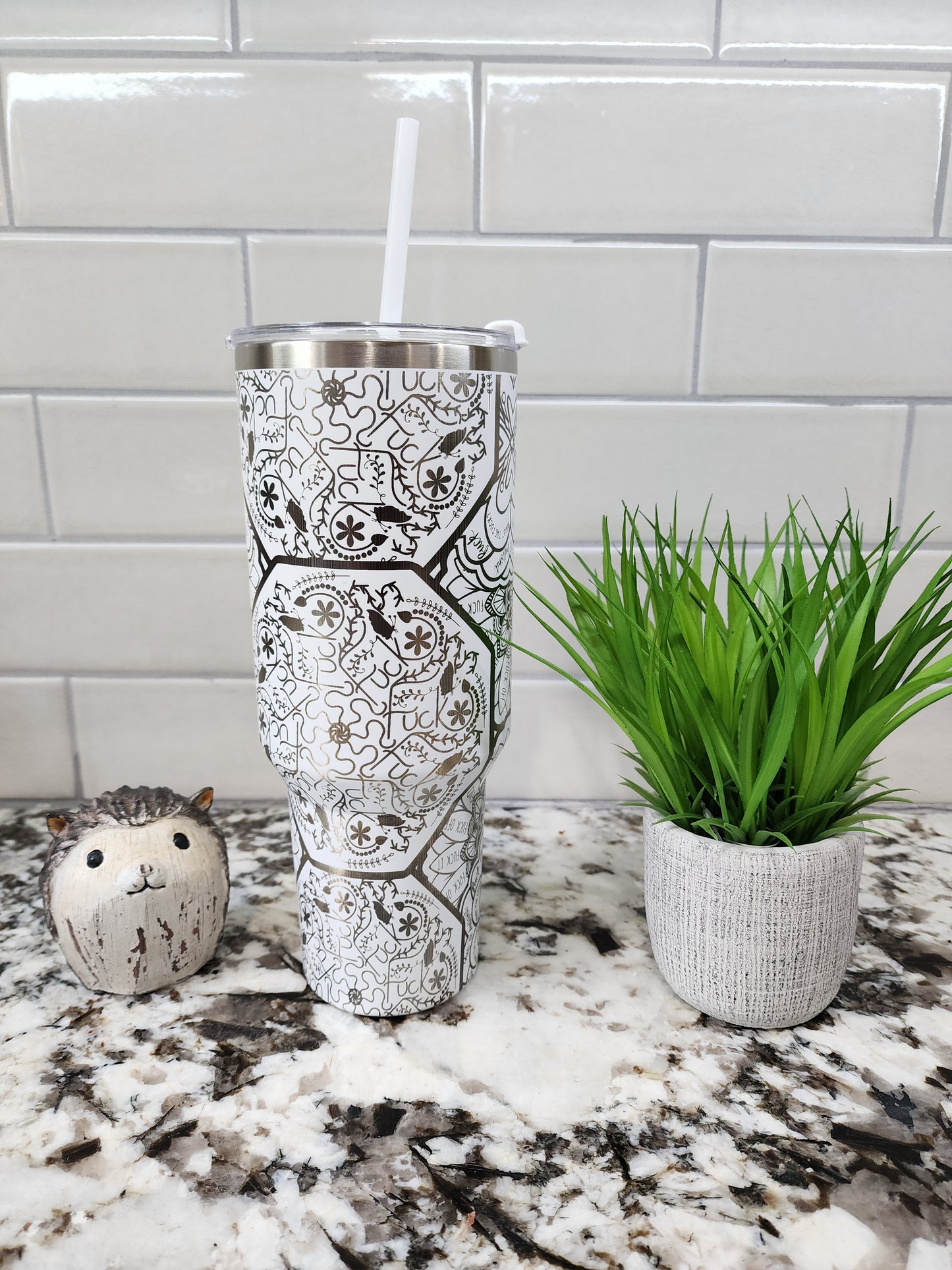 40oz Engraved Cuss Word Mandala "F*ck" Tumbler: "Swear by Your Swig" Edition