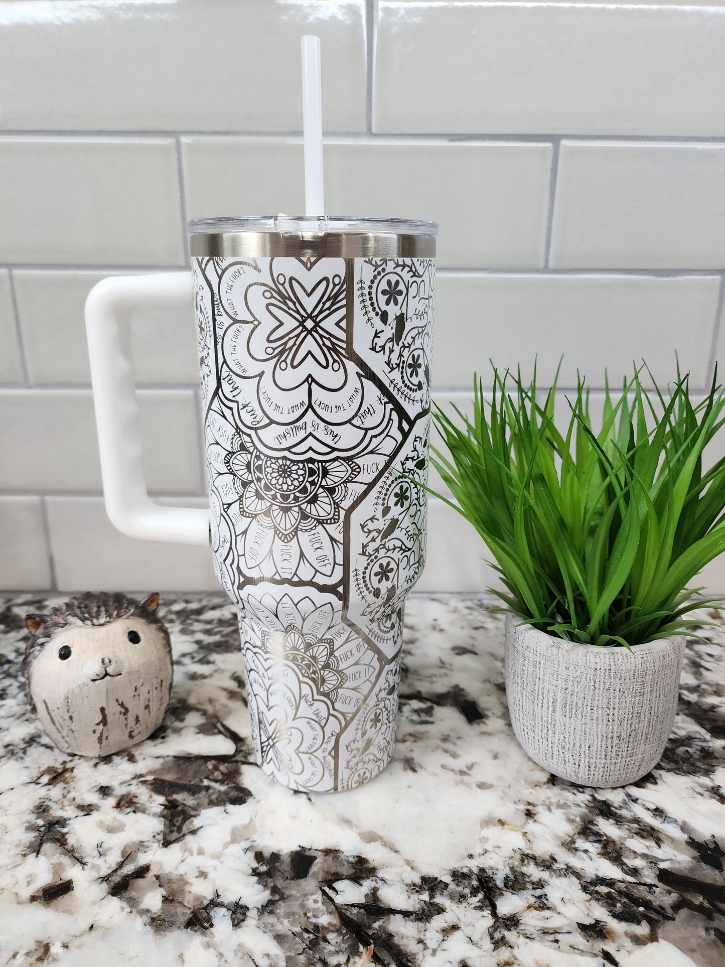 40oz Engraved Cuss Word Mandala "F*ck" Tumbler: "Swear by Your Swig" Edition