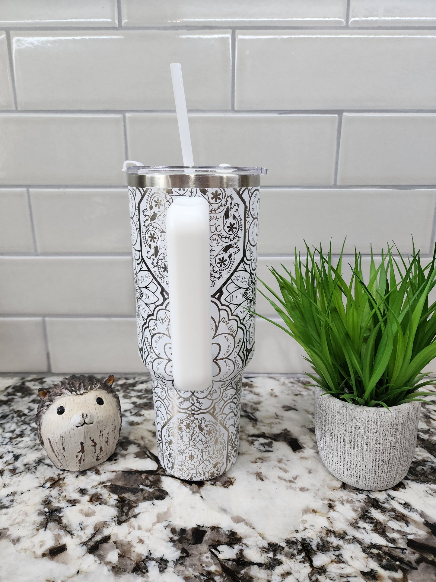 40oz Engraved Cuss Word Mandala "F*ck" Tumbler: "Swear by Your Swig" Edition