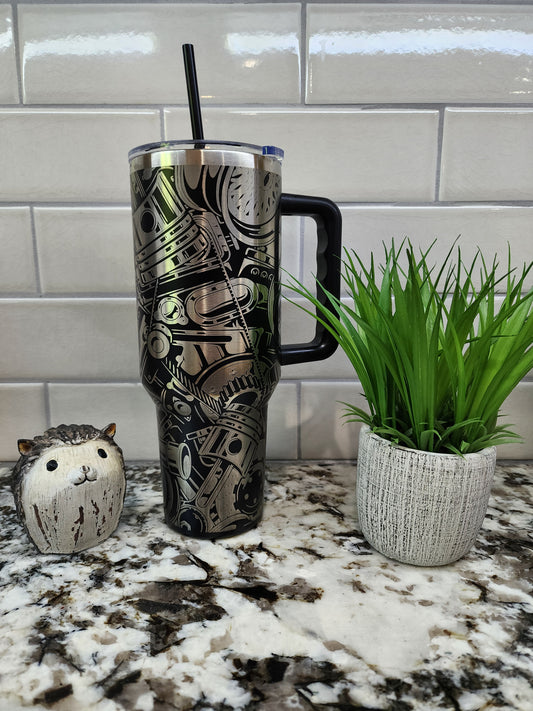 40oz Engraved Gear Head Grease Monkey Tumbler: "Full Throttle Hydration" Edition