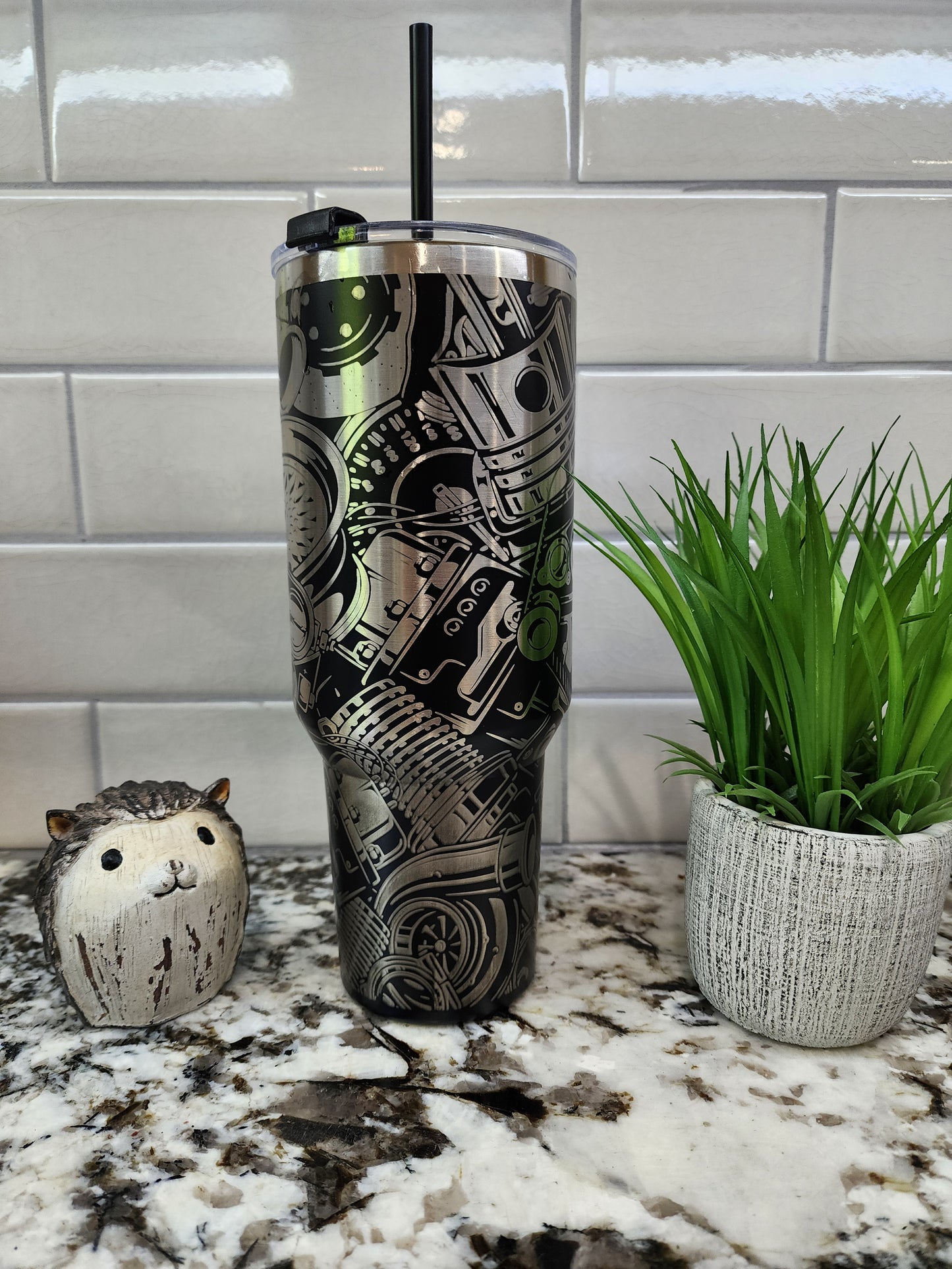 40oz Engraved Gear Head Grease Monkey Tumbler: "Full Throttle Hydration" Edition