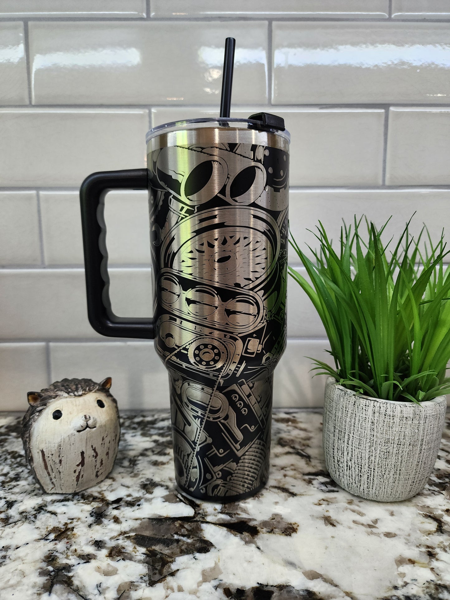 40oz Engraved Gear Head Grease Monkey Tumbler: "Full Throttle Hydration" Edition