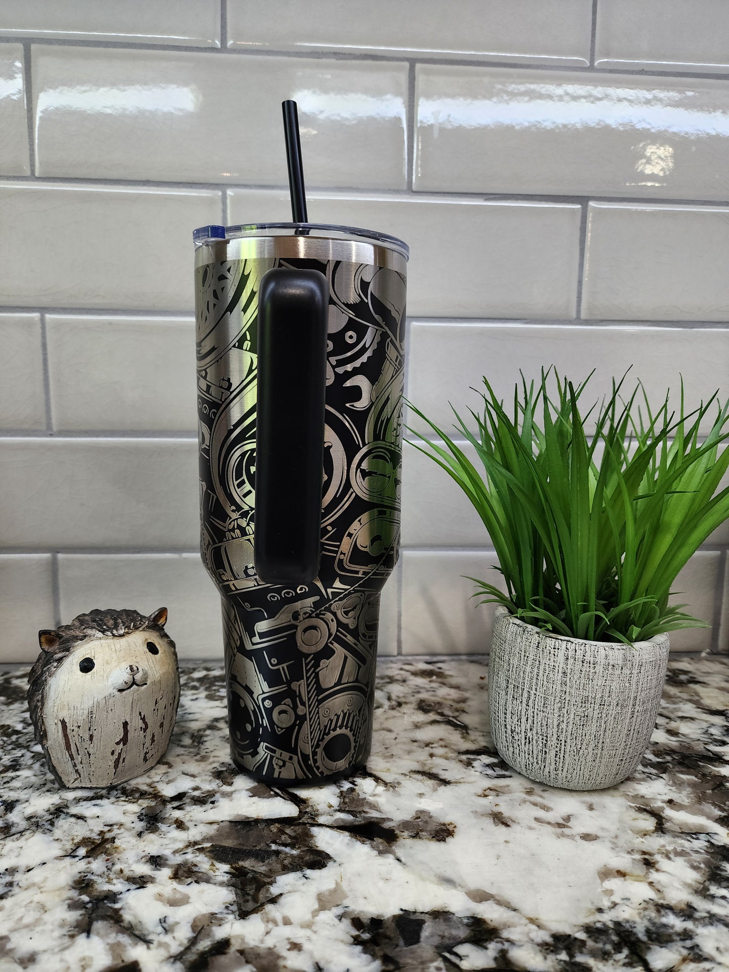 40oz Engraved Gear Head Grease Monkey Tumbler: "Full Throttle Hydration" Edition