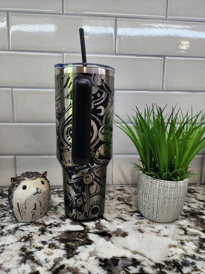 40oz Engraved Gear Head Grease Monkey Tumbler: "Full Throttle Hydration" Edition