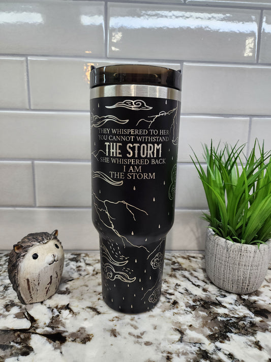 40oz Engraved Tumbler "I Am The Storm" - Empowerment Edition, Insulated Drinkware for Hot & Cold Beverages