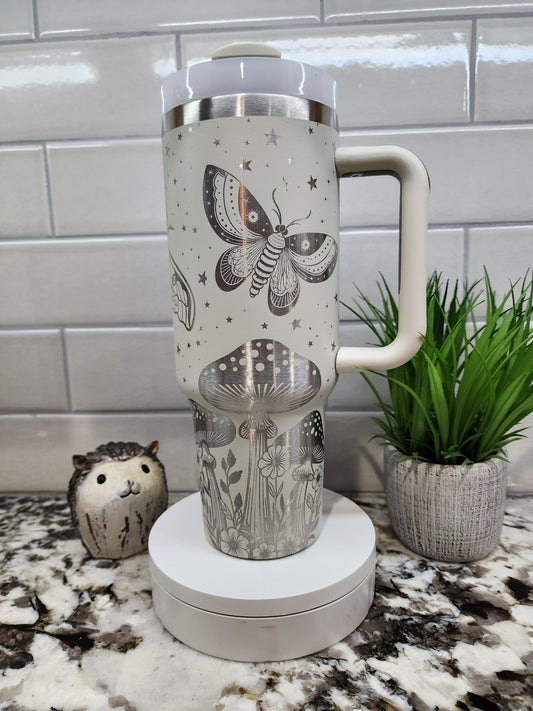 40oz Engraved Tumbler "Moonlight Moths" - Enchanted Night Edition - Unique Gift for Nature Lovers