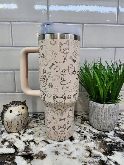 40oz Laser Engraved French Bulldog Tumbler , Personalized With Pups name