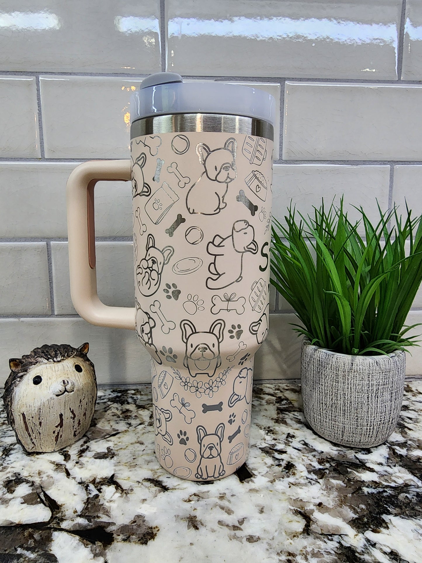 40oz Laser Engraved French Bulldog Tumbler , Personalized With Pups name
