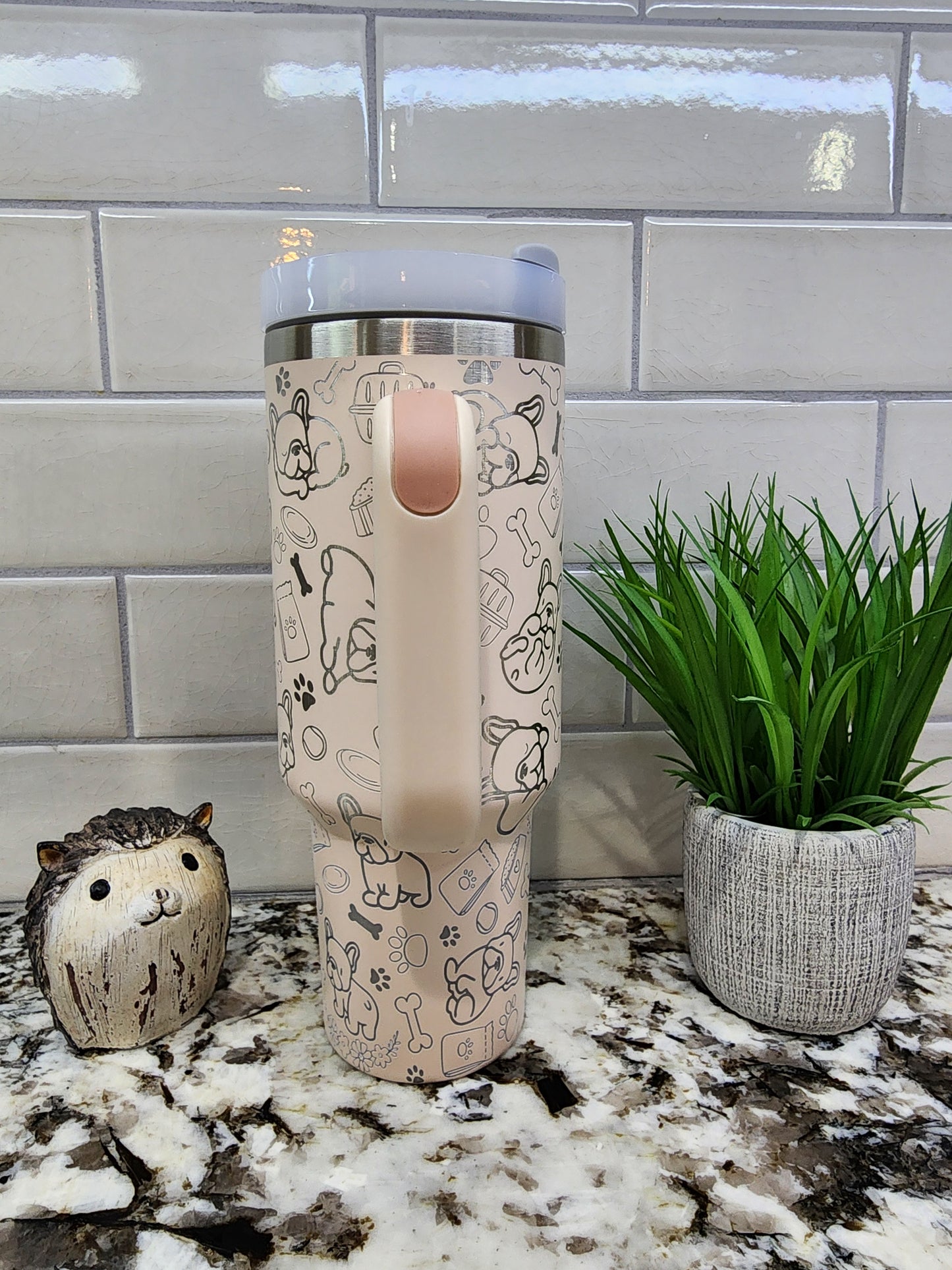 40oz Laser Engraved French Bulldog Tumbler , Personalized With Pups name