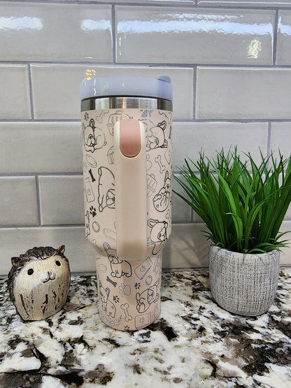 40oz Laser Engraved French Bulldog Tumbler , Personalized With Pups name