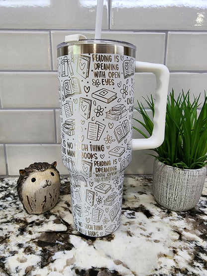 40oz Laser Engraved Book Lover's Tumbler - Personalized Gift for Reading Enthusiasts - Custom Name Option