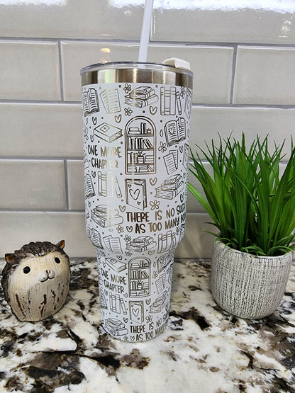 40oz Laser Engraved Book Lover's Tumbler - Personalized Gift for Reading Enthusiasts - Custom Name Option