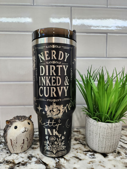 Engraved 40oz Tumbler: Nerdy Curves Ink Edition - Personalized Stainless Steel Mug, Laser Engraved Gift for Drink Lovers