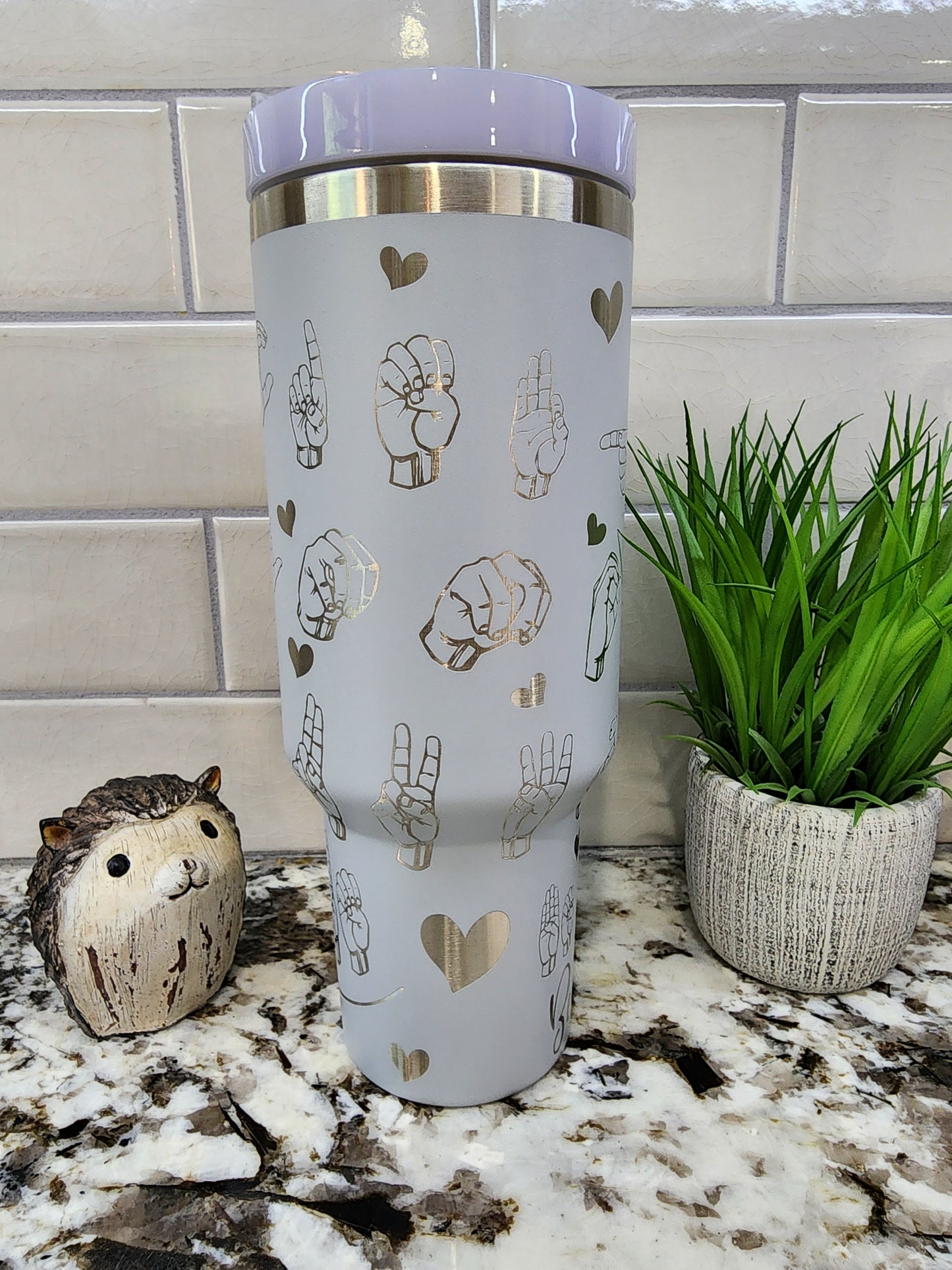 40oz Laser Engraved Tumbler with ASL Theme, Custom Insulated Tumbler for Hot and Cold Drinks, Personalized Sign Language Tumbler