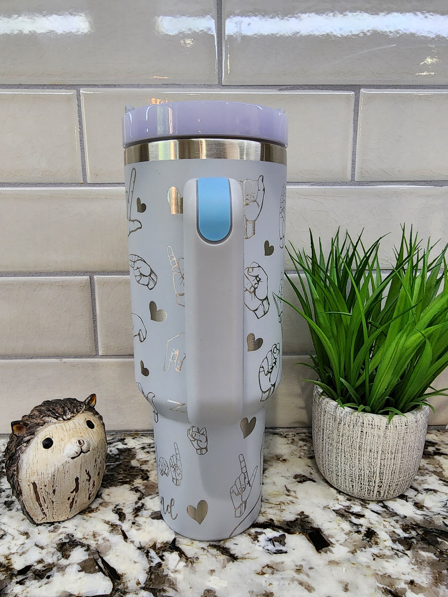 40oz Laser Engraved Tumbler with ASL Theme, Custom Insulated Tumbler for Hot and Cold Drinks, Personalized Sign Language Tumbler