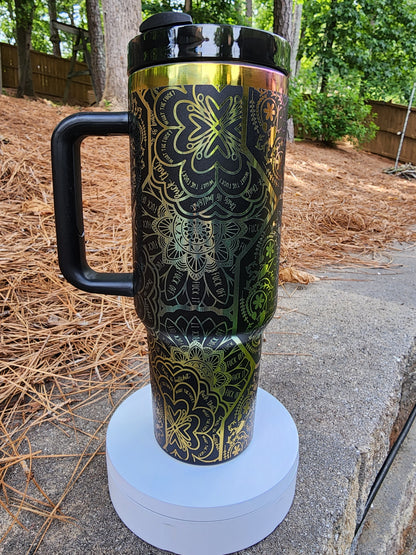 Cuss Word Mandala F*ck Swear Laser Engraved Full Wrap Design for 40oz Tumbler LIMITED Edition iridescent color!