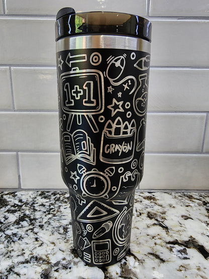 Laser-Engraved 40oz Teacher -Themed Tumbler - Durable Stainless Steel - Perfect Gift for Educators