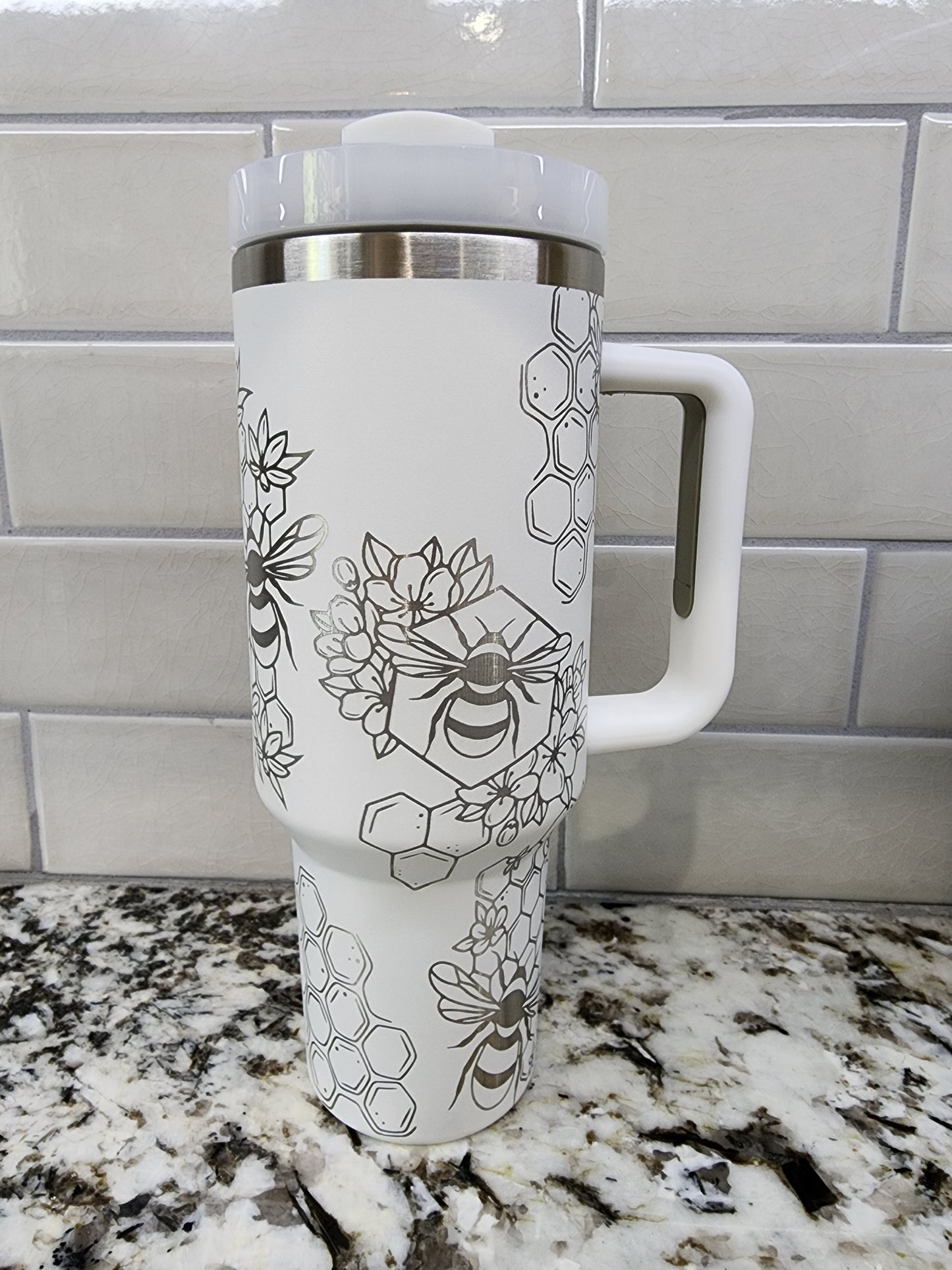 Honey Bee Themed Engraved 40oz Tumbler with Saying "Be Kind of a Bitch" Custom Insulated Travel Mug | Unique Bee Lover Gift