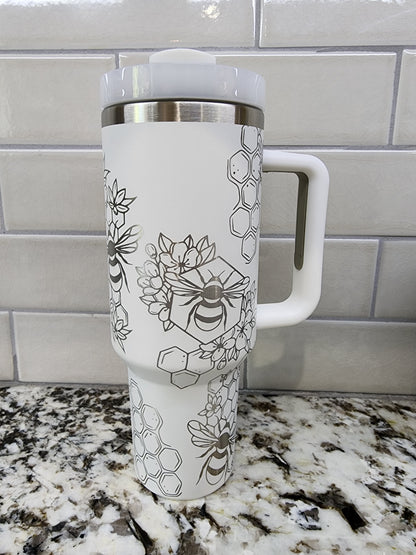 Honey Bee Themed Engraved 40oz Tumbler with Saying "Be Kind of a Bitch" Custom Insulated Travel Mug | Unique Bee Lover Gift
