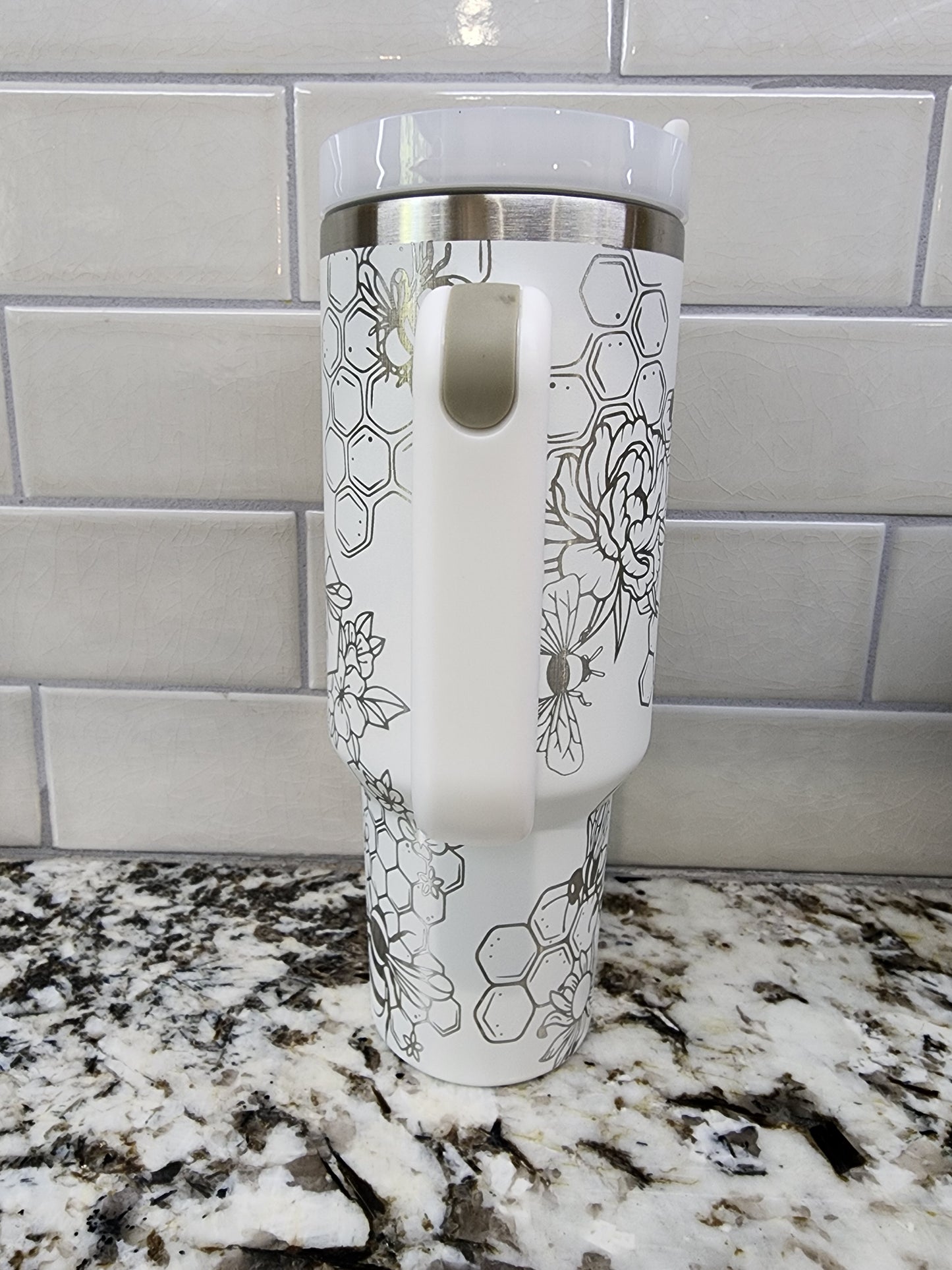 Honey Bee Themed Engraved 40oz Tumbler with Saying "Be Kind of a Bitch" Custom Insulated Travel Mug | Unique Bee Lover Gift