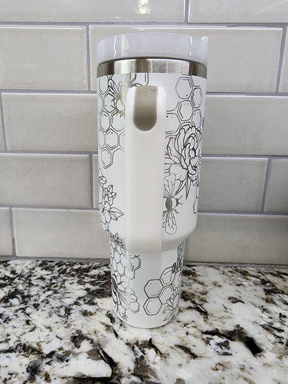 Honey Bee Themed Engraved 40oz Tumbler with Saying "Be Kind of a Bitch" Custom Insulated Travel Mug | Unique Bee Lover Gift