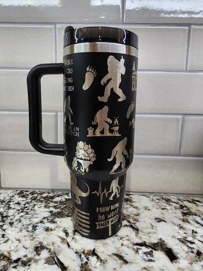 Bigfoot Sasquatch Themed Engraved 40oz Tumbler with Funny Quote | Custom Insulated Travel Mug | Unique Sasquatch Lover Gift