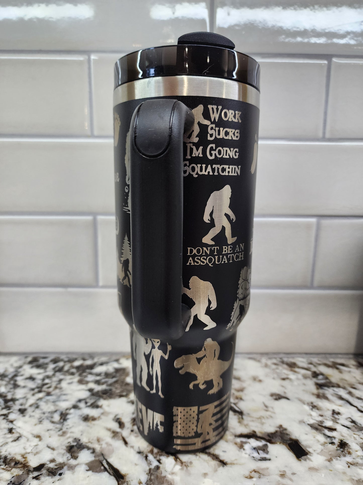 Bigfoot Sasquatch Themed Engraved 40oz Tumbler with Funny Quote | Custom Insulated Travel Mug | Unique Sasquatch Lover Gift