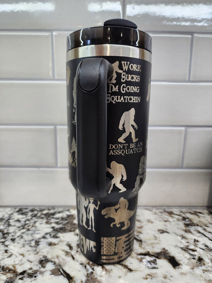 Bigfoot Sasquatch Themed Engraved 40oz Tumbler with Funny Quote | Custom Insulated Travel Mug | Unique Sasquatch Lover Gift