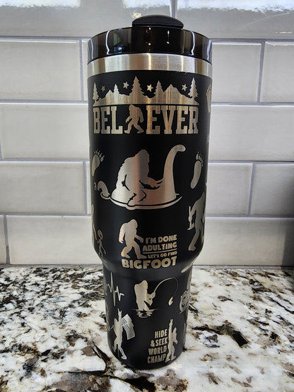 Bigfoot Sasquatch Themed Engraved 40oz Tumbler with Funny Quote | Custom Insulated Travel Mug | Unique Sasquatch Lover Gift