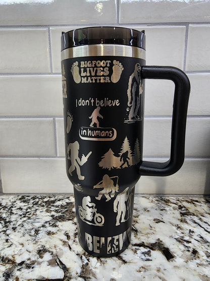 Bigfoot Sasquatch Themed Engraved 40oz Tumbler with Funny Quote | Custom Insulated Travel Mug | Unique Sasquatch Lover Gift
