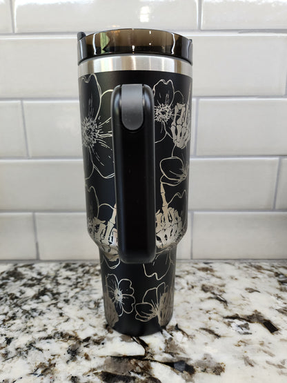 Middle Finger and Flower Themed Engraved 40oz Tumbler with Funny Image | Custom Insulated Travel Mug | Unique Sassy Gift