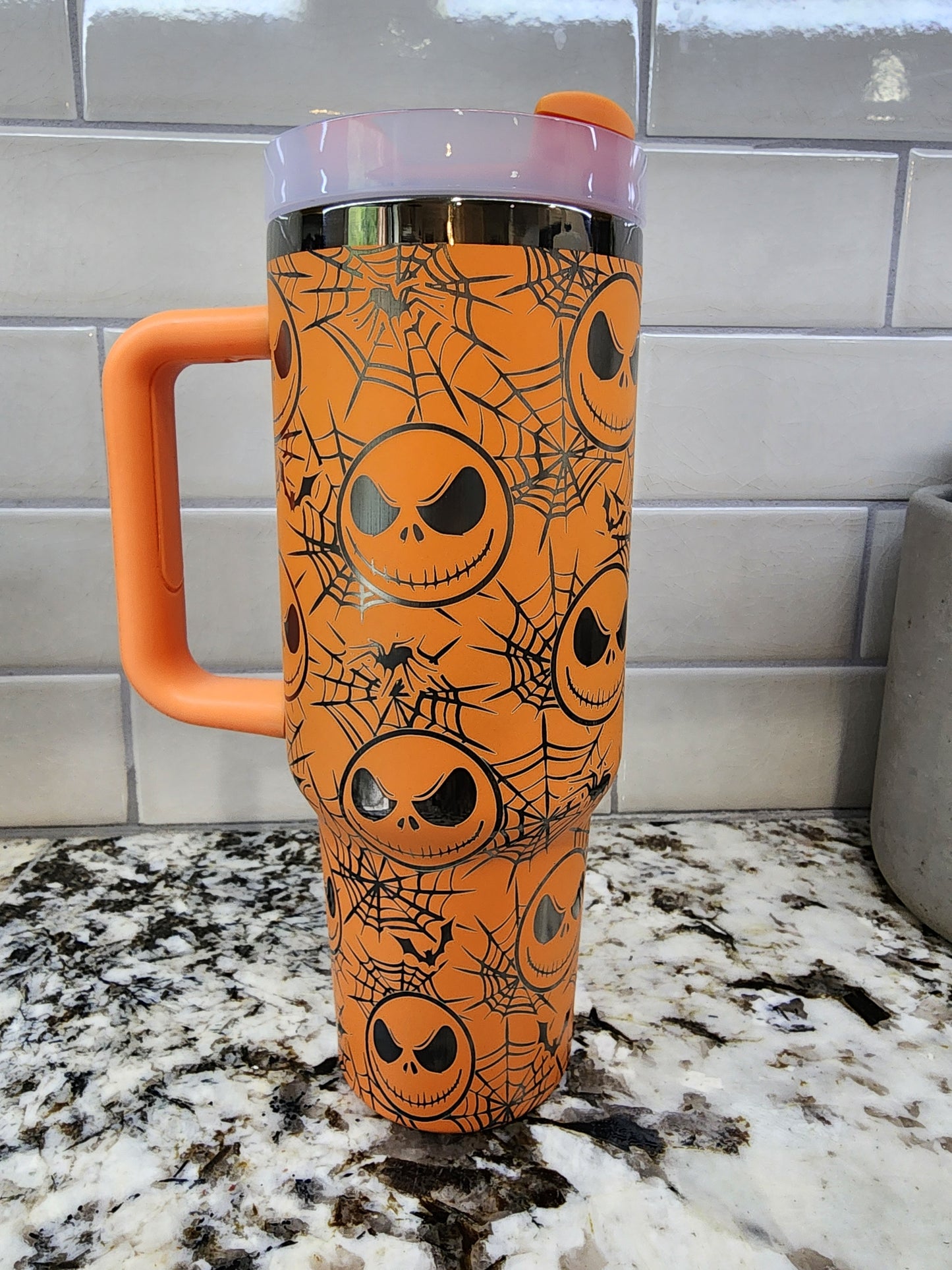 Halloween Horror Pumpkin Face Themed Engraved 40oz Tumbler | Spooky Halloween Gift