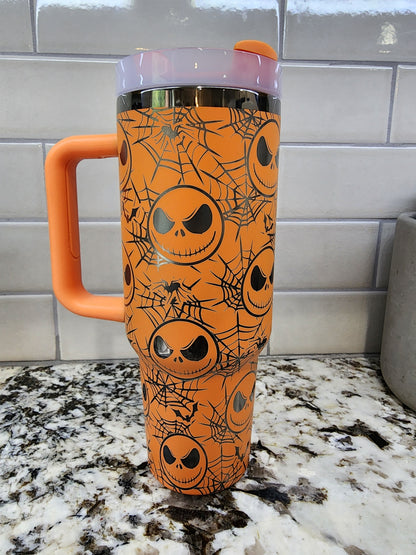 Halloween Horror Pumpkin Face Themed Engraved 40oz Tumbler | Spooky Halloween Gift