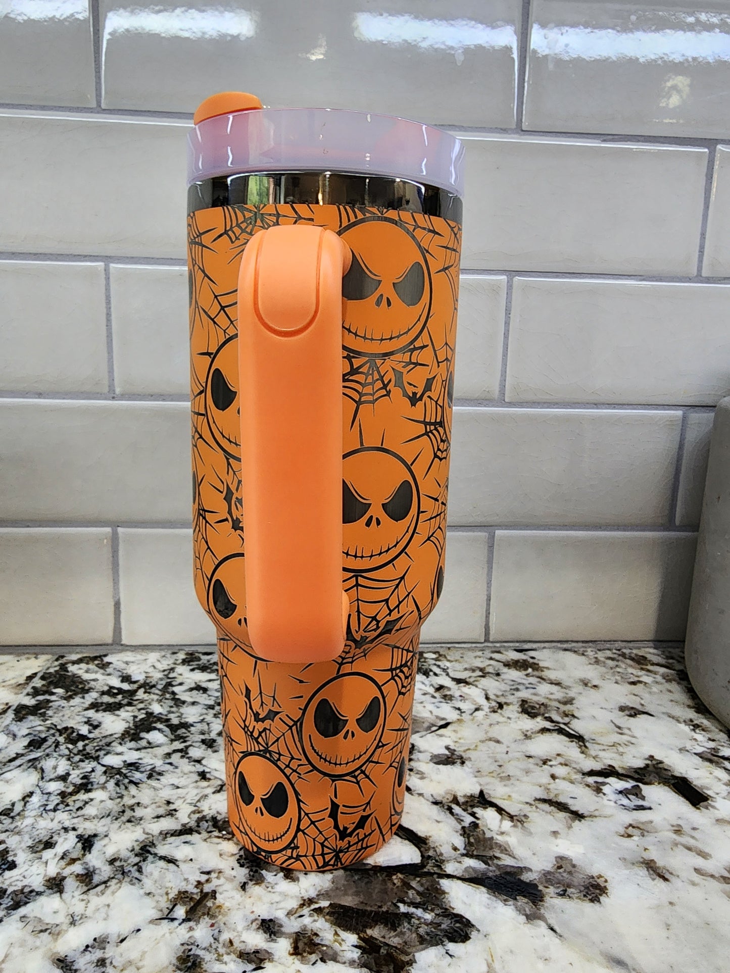 Halloween Horror Pumpkin Face Themed Engraved 40oz Tumbler | Spooky Halloween Gift