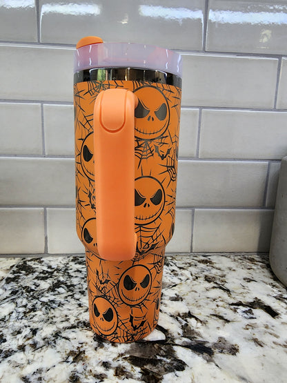 Halloween Horror Pumpkin Face Themed Engraved 40oz Tumbler | Spooky Halloween Gift