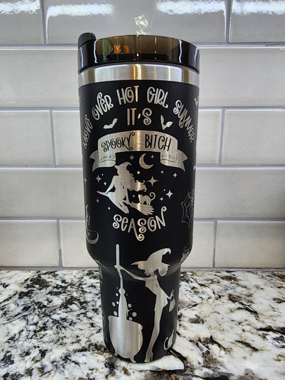 Halloween Spooky Bitch Season Witch Themed Engraved 40oz Tumbler